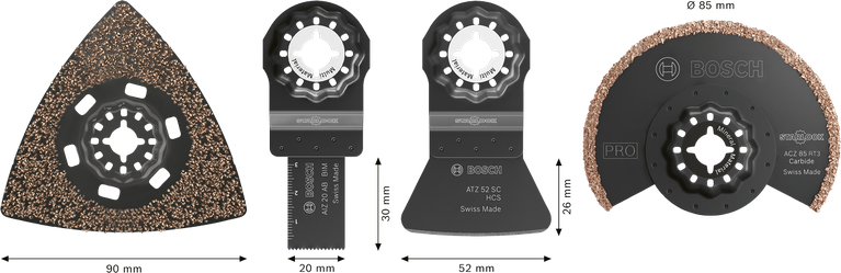 Bosch plaatimiskomplekt, 4-osaline tarvikute komplekt lõikamiseks ja vuugi eemaldamiseks.